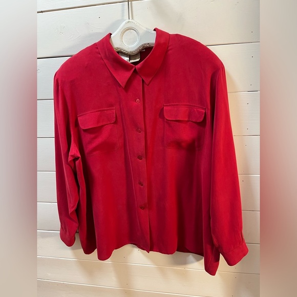 ❣️ADDITION ELLE VINTAGE – Red Silk Blouse with Shoulder Pads – Size 3X - Picture 3 of 8